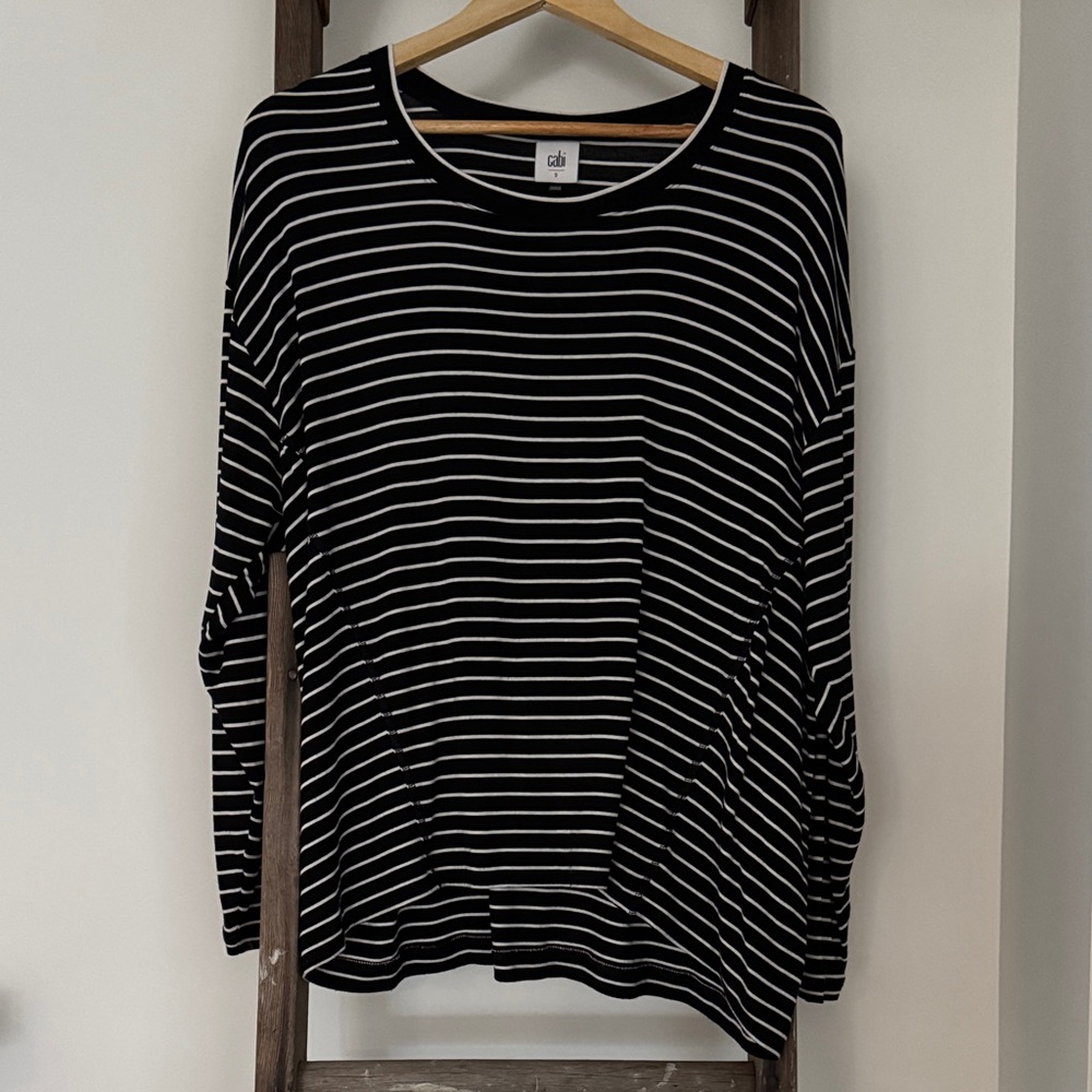 CAbi Black and White Striped Top